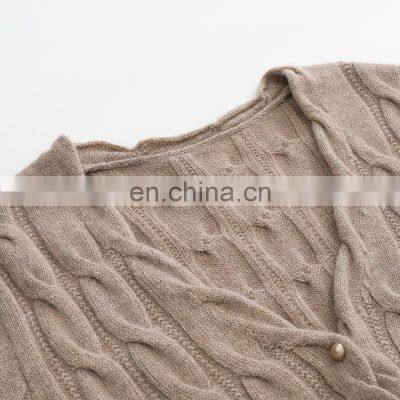New Fashion Casual Cardigan Single Breasted V-Neck Cable Knitted Cashmere Solid Pattern With Pearl Button Autumn Season Sweater photo-4