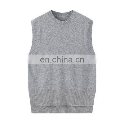 Solid Casual Women's Knitted Cashmere Vest with Embroidered Logo Regular Fitting and Sleeveless for Outer Wear or Suits