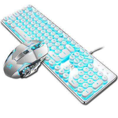 RGB LED Light Gaming Wired Keyboards Mouse Set Steampunk Real Mechanical Keyboard Mouse Combo