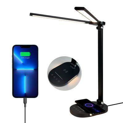 2 Head Flexible Desk LED Lamp with 10W Wireless Charger for Phones