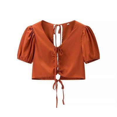 New Style Women's Blouses With Bubble Sleeves and Bow Ties in Europe and America. Bubble Sleeves. photo-2