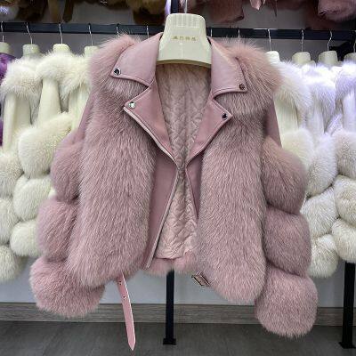 Nueva chaqueta de piel entera de piel de zorro, estilo de moto femenino corto y chaqueta de piel adelgazante del mismo estilo que las celebridades de Internet photo-4