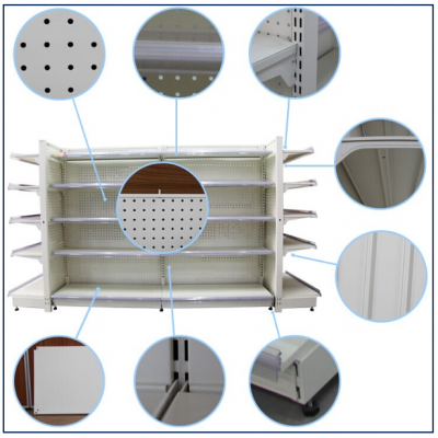Four Post Heavy Duty Hypermarket Store Shelf  ，   Tegometall Compatible Floor Shelving for Supermarkets