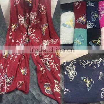 New Fall Spring Fashion Viscose Butterfly Embroidery Scarf