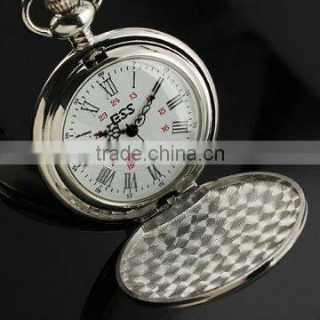 New Mens Smooth Stainless Steel Case White Dial Roman Numbers Modern Pocket Watch with Chain