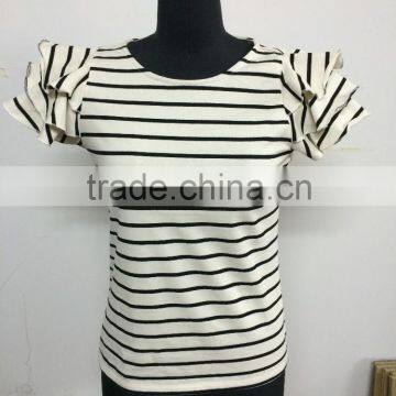 Striped Ruffle Sleeve lady t-shirt