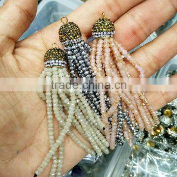 JF6934 Crystal pave small crystal glass rondelle beaded tassel charms,tassel pendants                        
                                                Quality Choice
