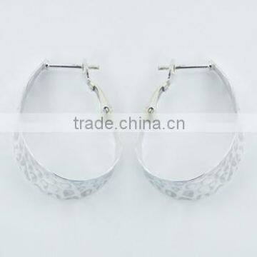 Plain 925 Sterling Silver Earrings Sparkling Hammered Oval Hoops