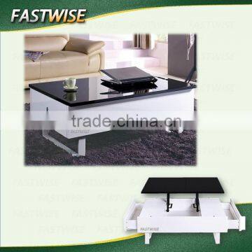 modern lift up and storage coffee table in back and white color for living room