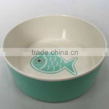 Green color round melamine cat feed bowl