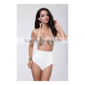 2016 Summer Sexy Women Leopard Beach Bandage Retro Halter Push up High Waisted 2 Piece Bikini Swimsuit