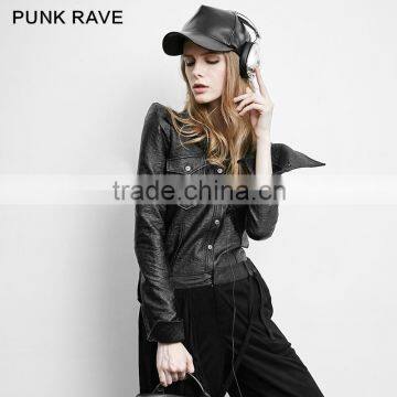 PY-158 PUNK Plus Size Skinny Shrink Leather Fashion Jacket Ladies Blouses