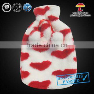 1000ml faux fur hot water bag cover white with red heart