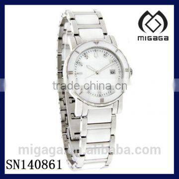 fashion Ladies MOP Diamond White Ceramic Bracelet Quartz Watch