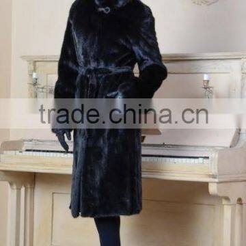 emk1446 black knee-length mink fur coats with belt