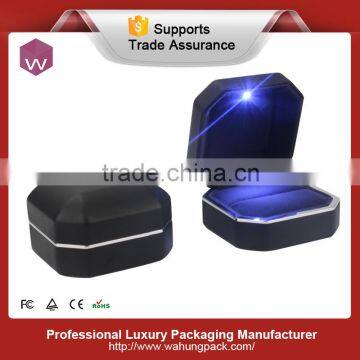 black pu leather led light ring & earring boxes with silver rim