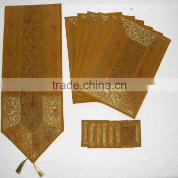 Placemats and Coaster in Golden Color Indian Silk Table Runner
