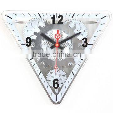 Triangle Shape Moving Gear Wall Clock, Decorative Clock, feshion design