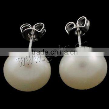 Flat Round White Sterling Silver Natural Pearl Stud Earring