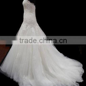 Factory Real Sample! 2016 New Elegant Mermaid Sweetheart Full Skirt Long Train Lace Wedding Dress photo-3