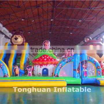 Newest fashion Bear and Masa inflatable jumping playground with slide