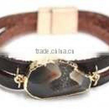 2015 Latest Fall Gold Foiled Agate Genuine Leather Strap Bracelet