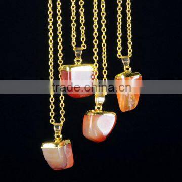 Popular square shaped Golden Electroformed head Natural Stone Necklaces For Women Quartz Crystal Point Necklace