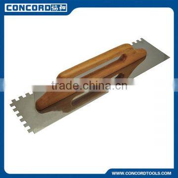 Notched Bricklaying Trowel with Wooden Handle, Stainless Steel Blade