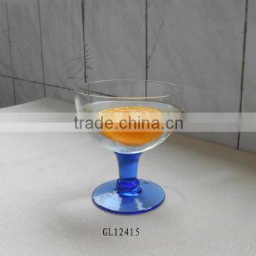 glass blue color heavy stem glass dessert bowl