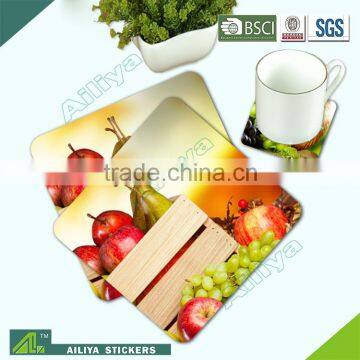 promotional advertising full color printing anti-slide custom logo square vegetable shaped coaster