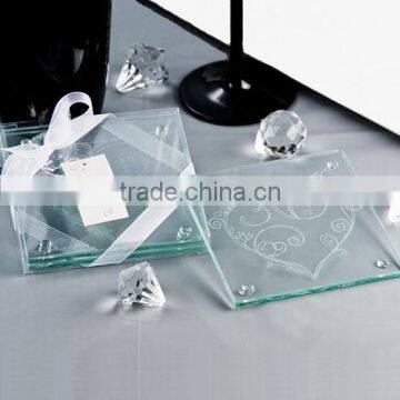 Wholesale clear blank glass drink coaster with custom logo for wedding giveaway