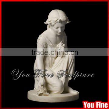 Natural Carving Stone Girl Statue Picking Flowers