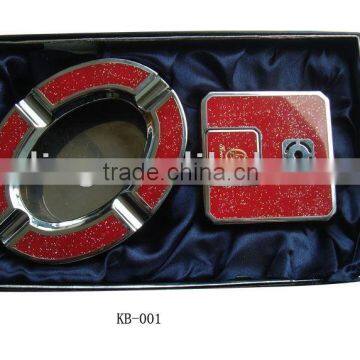 red metal gift set lighter and ashtray