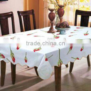 manufacturer for oblong table cloth, printed Vinyl table cloth with flannel backing, stitched edge
