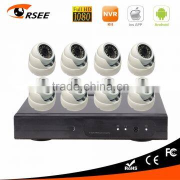 Poe nvr kit with mini dome ip camera 8ch full hd 1080p surveillance camera system