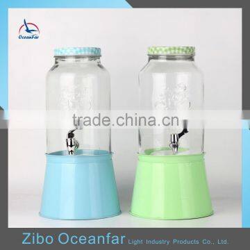 High Quality Colored Stand Glass Beverage Dispenser 5L Glass Storage Jar Embossed Juice Glass Jar With Tap