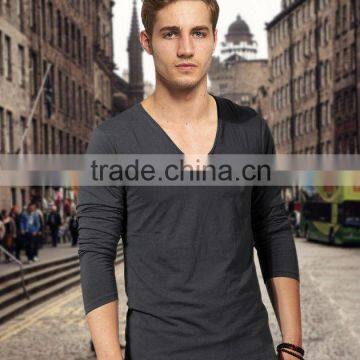 Deep v neck long sleeve cotton t shirts for man