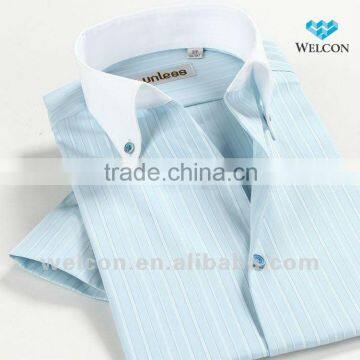 Italian style button collar tredny stripe 100% cotton short sleeve hot sale fashion men shirt