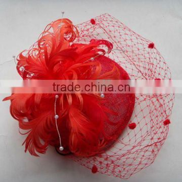 Red Fascinator with birdcage veil