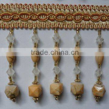 Stone Beaded Fabric Tassel Fringe With Trims