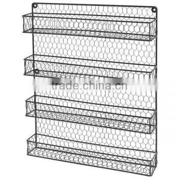 Black Wire 4 Tiers Wall Mounted Kitchen Spice Jar Organizer Shelf