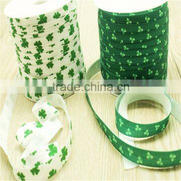 Wholesale Print Clover Fold Over Elastic Hair Tie ,5/8'' FOE Headband Hairbands,50yards in Spool photo-2