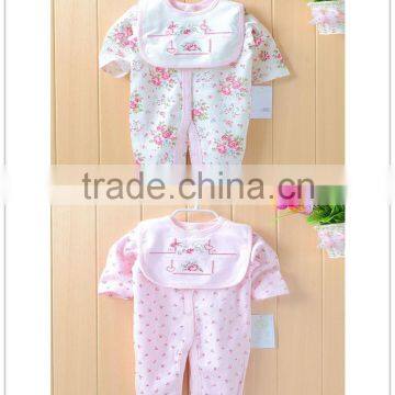 China Wholesale Long Sleeve Girls Romper 2pcs Set Overall + Bib Cotton Baby Wear