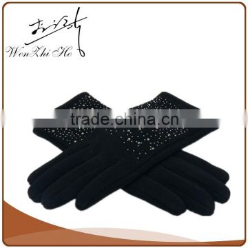 Black Red Grey Warm Cotton Gloves With Bejewlled