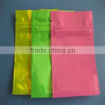 Three side sealed foil packaging bag with zipper