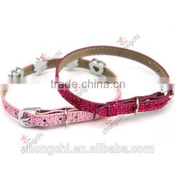 Lovely shining leather cats collar, pink, hot pink glitter leather cats collar, cute cats collar