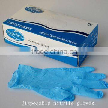 Blue finger textured disposable nitrile gloves