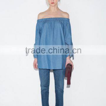 Women's Off The Shoulder Pleated Long Sleeve Loose Blouse photo-4