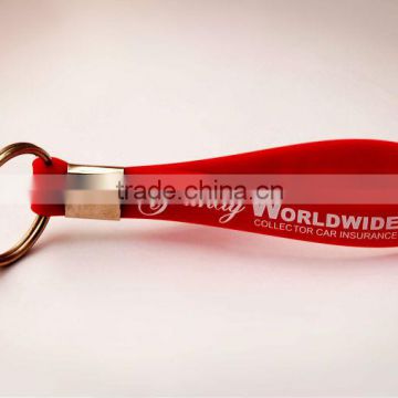 Red Silicone loop keychain keyring with stainless steel ring and printed logo