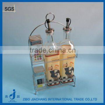 oil vinegar double glass bottle with metal stand